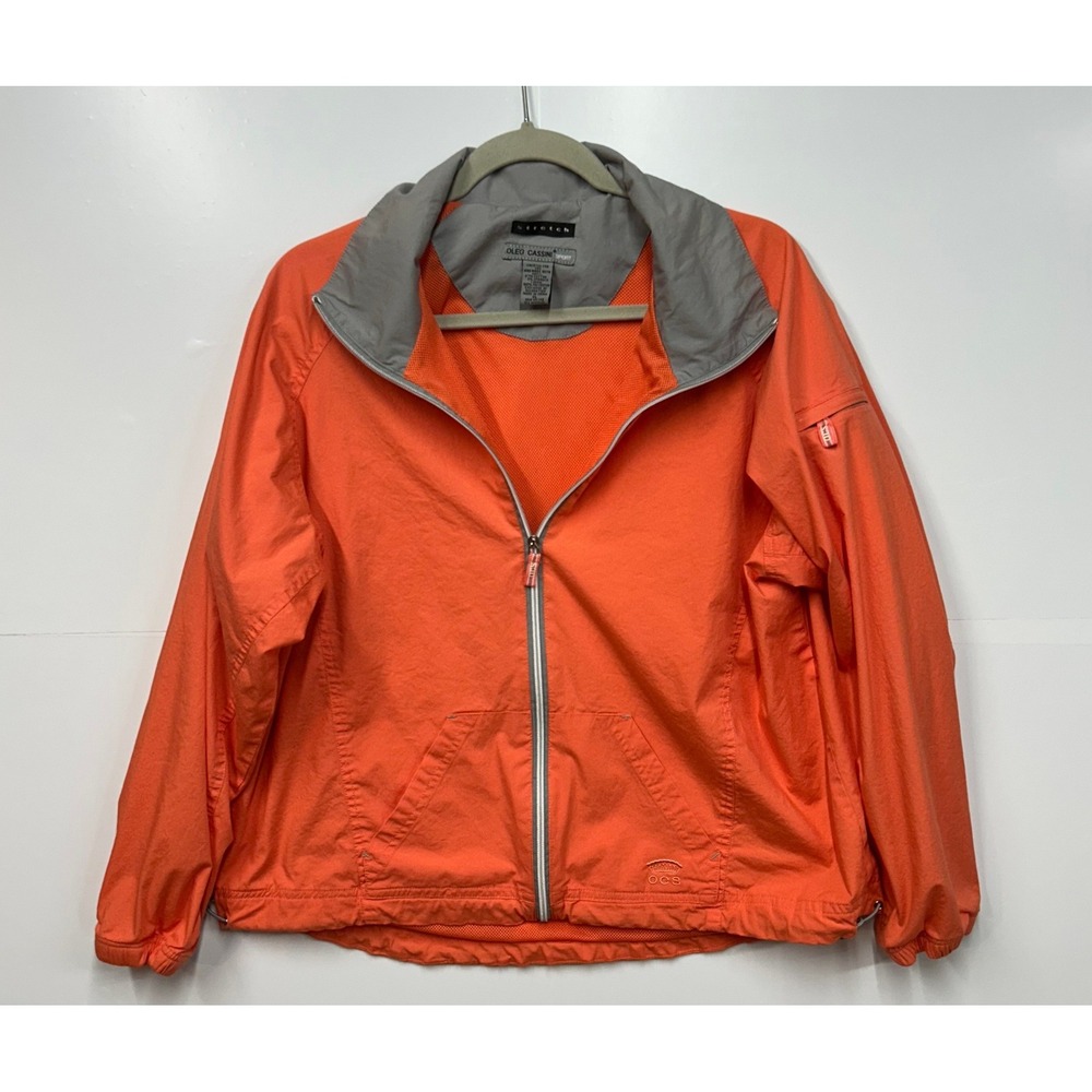Oleg Cassini Sport Orange/Coral Windbreaker Jacket  XL Stretch Mesh Lined Zip Up